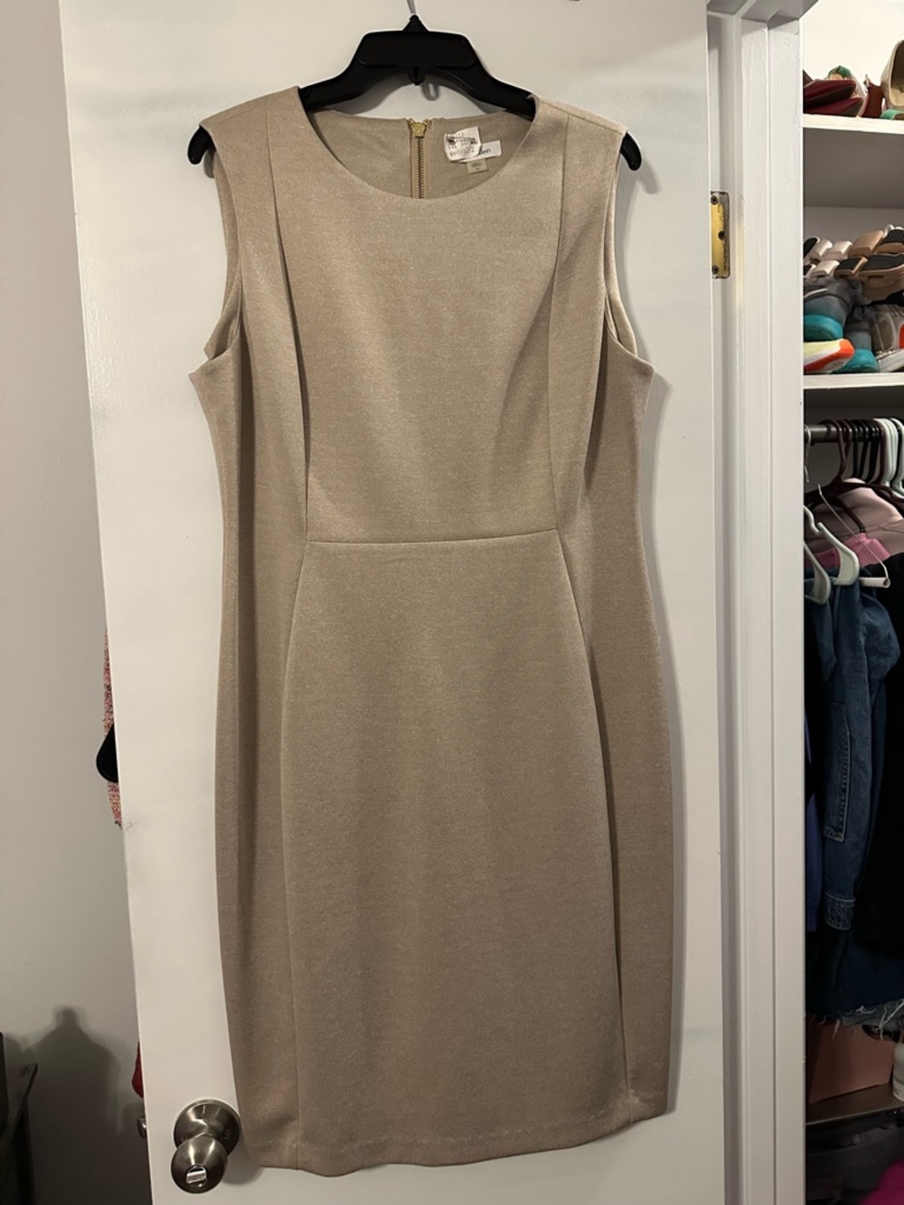 Sleeveless Calvin Klein Sheath Dress in Light Taupe
